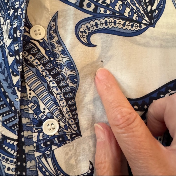 Chico's Blue and White Boxy Button Down Shirt in medium blue paisley - Picture 8 of 14